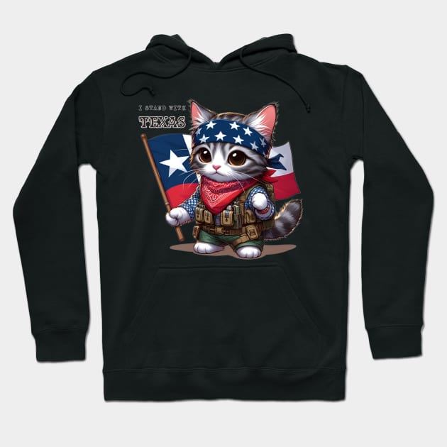 Freedom Fighter Kitten Stand With Texas Hoodie by PrintWizardArt